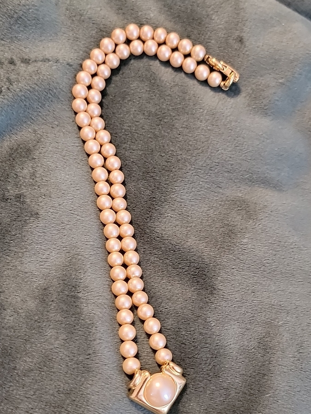Trifari Classic Pink Pearl Double-Strand Necklace with Gold-Tone Clasp